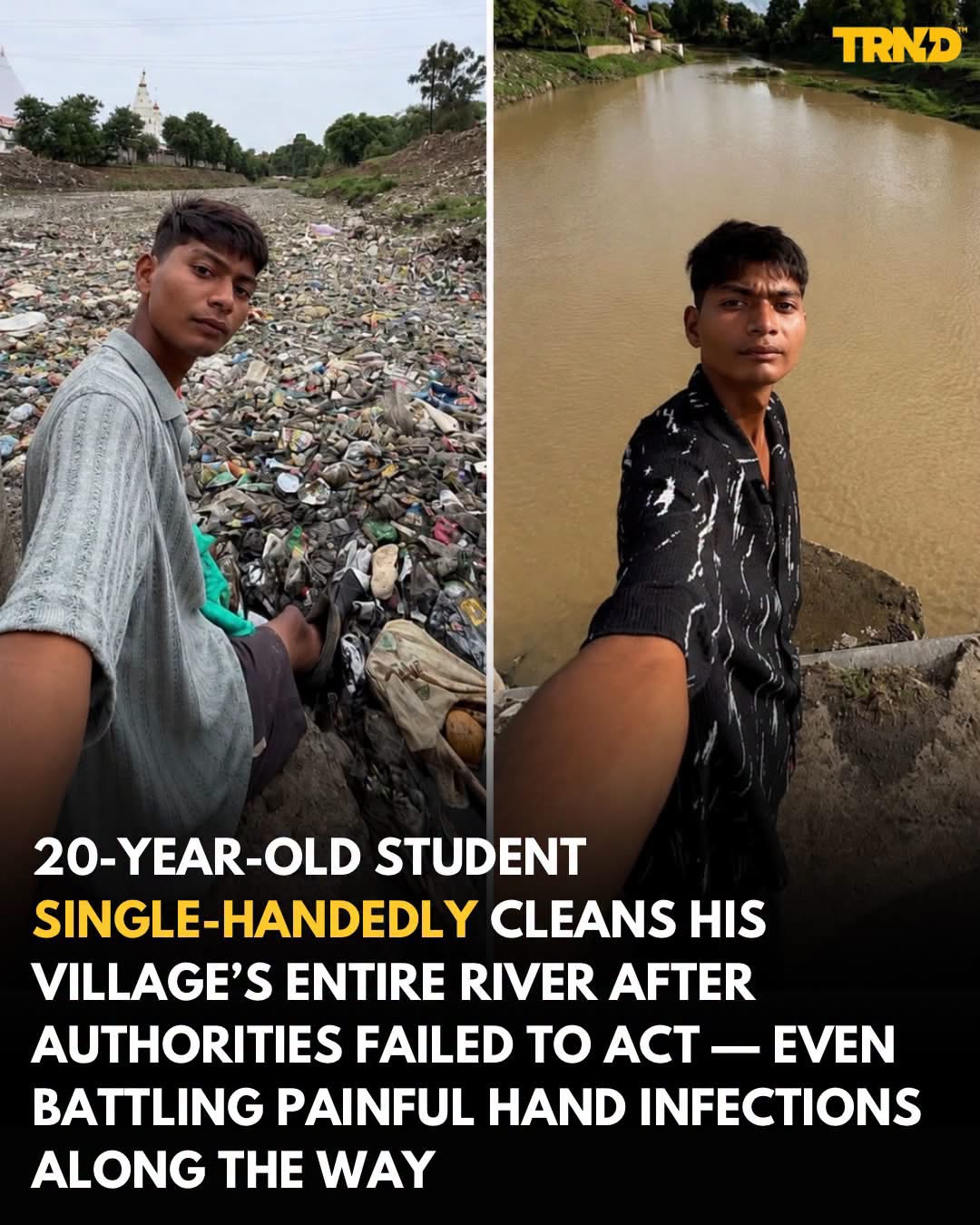 20-YEAR-OLD STUDENT TAKES ON POLLUTED RIVER ALONE — MONTHS OF HARD WORK TRANSFORM AJNAR RIVER 🌱👏